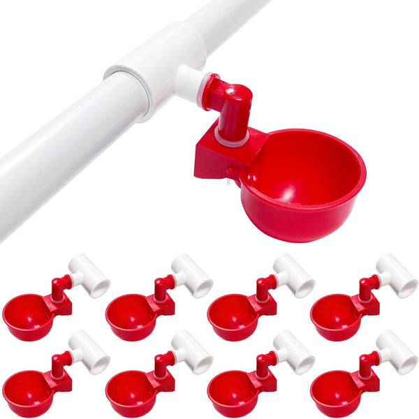 Chicken Water Cups for PVC with Tee (8 Pack), Automatic Chicken Waterer