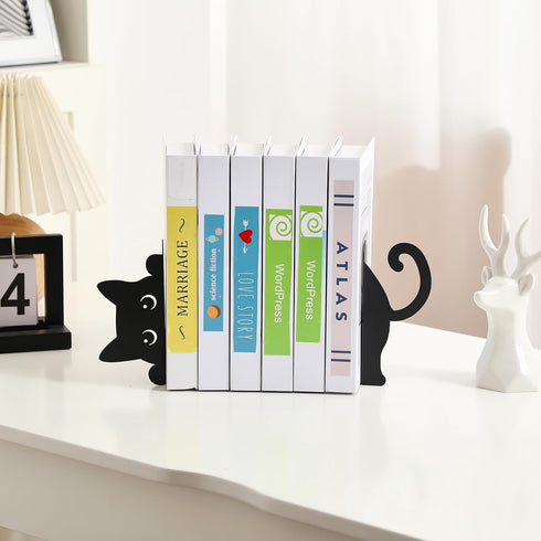 Set 2 Geelin Peeping Cat Metal Bookends of Cute Book Ends for Shelves Decorative Bookshelf Home Office Desk Bookshelf