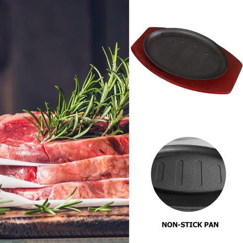 Steak Plate Griddle Pan - 8 Inch Non Stick Stove Top Grilling Pan for Steak, Bacon, Veggies, Fish, Cast Iron Set