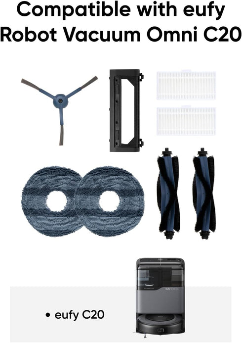 C20, 2 2 1 1 2 eufy Official Accessory Kit for Robot Vacuum Omni Side Brushes, Washable Filters, Rolling Brush, Brush