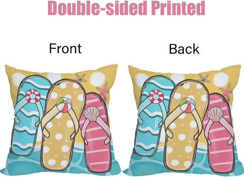 2 Pack Waterproof Summer Throw Pillow Covers, 18x18 Inch, Flip Flops Decor, Tropical Beach Starfish Outdoor Cases