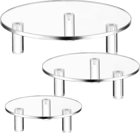 Lineshading 3 Pcs Round Acrylic Display Riser Clear Round Stands Clear Pedestal Riser