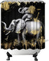 FuShvre Elephant Shower Curtain, Black and Gold Bathroom Decor with Hooks Included, 72"x 72"