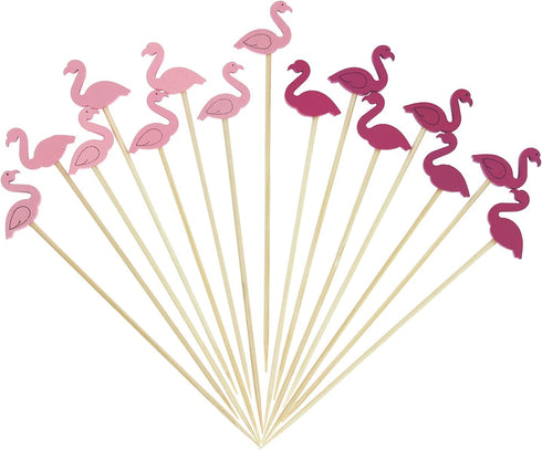 Minisland Pink Red Flamingo Cocktail Picks, 5 Inch Long Bamboo Toothpicks for Appetizers, 100 Counts