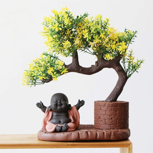 Kingzhuo Ceramic Cute Baby Buddha Statue - Monk Figurine Home Decor, Delicate Ceramic Arts and Crafts (Red)