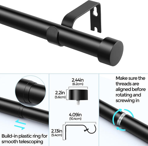 Black 1'' Diameter Curtain Rods for Windows 48 to 84 Inch, Modern Adjustable Heavy Duty Drapery Rod