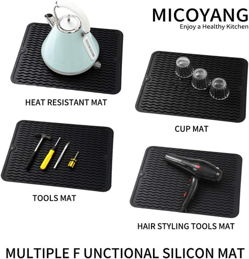 Silicone Dish Drying Mat, Eco-friendly Heat-resistant Mat for Kitchen Counter or Sink, Refrigerator or Drawer Liner,
