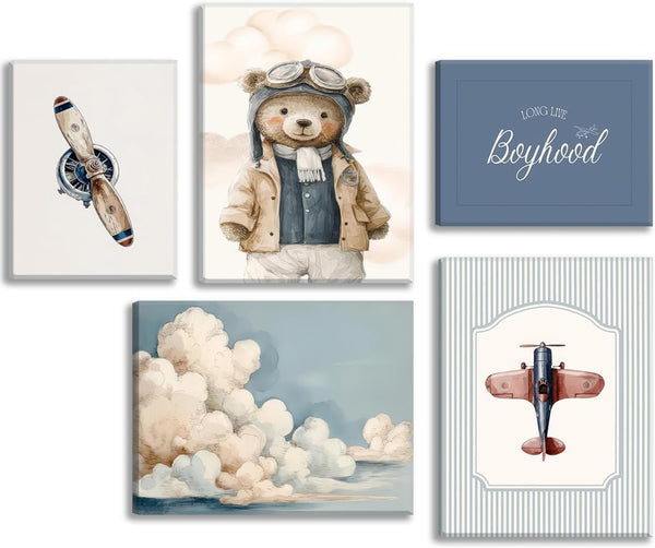 BMFLFWXE Vintage Baby Boy Nursery Wall Art Retro Airplane Travel Kids Room Canvas