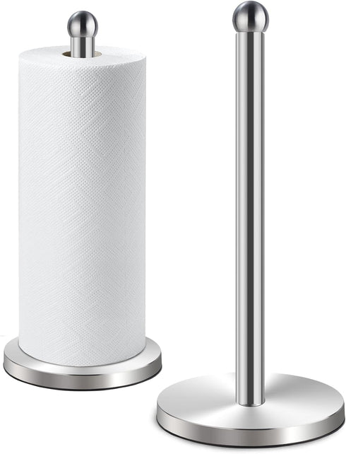 DAWNER Freestanding Paper Towel Holder Countertop, Stainless Steel Dispenser with Weighted Base for Standard Rolls