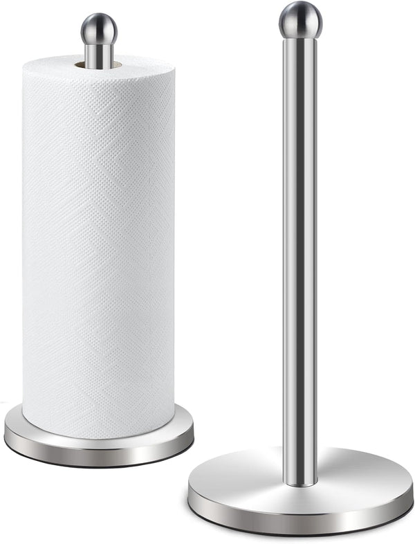 DAWNER Freestanding Paper Towel Holder Countertop, Stainless Steel Dispenser with Weighted Base for Standard Rolls