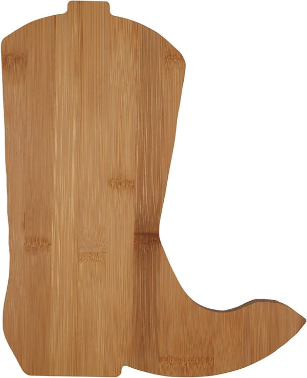 Cowboy Boot Shaped Bamboo Serving Cutting Board, 9” x 11.25”, Rustic Kitchen Decor for Cheese, Snacks, Food