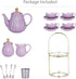 8 OZ Set, 17-Pieces (FD-TW17PC Set, Jusalpha Fine China Purple Coffee Cup/Teacup, Saucer, Spoons, Teapot and Creamer