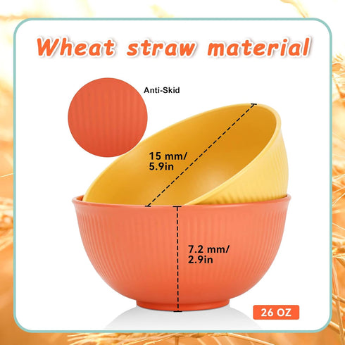 Wheat Straw Bowls Set Unbreakable Cereal Bowls Dinner Bowl Sets Dishwasher & Microwave Safe (9 Pcs 24 Oz) by CAMBUY