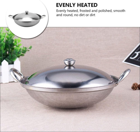 KALLORY 24cm Stainless Steel Stock Pot, Stir Fry & Wok Pan with Lid for Kitchen Cooking Hot-pot