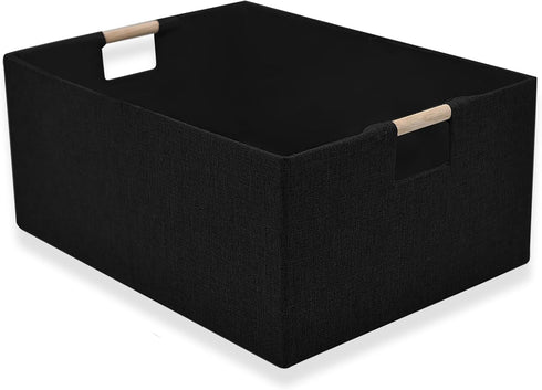 Fabric Storage Basket for Shelves, Collapsible Bins with Wood Handles, Rectangle Closet Organiser for Clothes