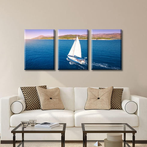 TUMOVO Aerial View of Sailboat in Sea | Modern Wall Art Seascape Canvas for Living Room, Bedroom Decor