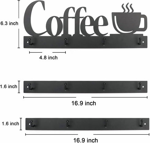 HULISEN Coffee Mug Wall Rack - Wall Mounted Coffee Cup Holder with 12 Heavy Duty Hooks and Metal Sign