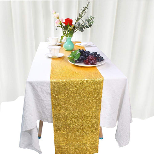 JYFLZQ Gold Sequin Table Runner 12"x108", Glitter Sequin Fabric for Wedding & Birthday Party Decor