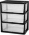 CLMSTE Plastic 3 Drawer Wide Tower Plastic Storage Cart with Clear Pull Out