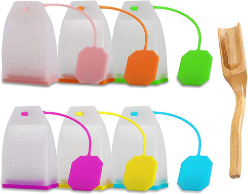 Reusable Silicone Tea Infuser 6 Pack, Tea Bags Strainer Filter Steeper Diffuser Holder with Spoon for Loose Leaf Tea
