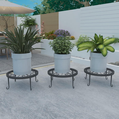 TYz Set 3 Metal Potted Plant Stand of (Black)