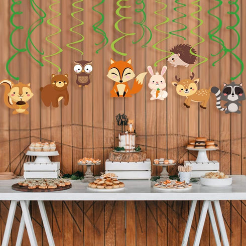 30Ct Woodland Animals Hanging Swirl Decorations, Forest Friends Birthday Party Supplies for Kids, Woodland Creatures