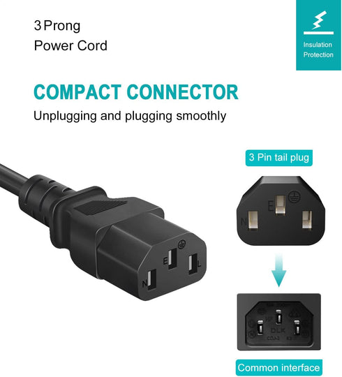 3 Prong Power Cord for Instant Pot Electric Pressure Cooker, Power Quick Pot, Rice Cooker, Smart Power Cooker, Soy Milk Maker and More Kitchen Appliance Replacement Power Cable - 6 Feet