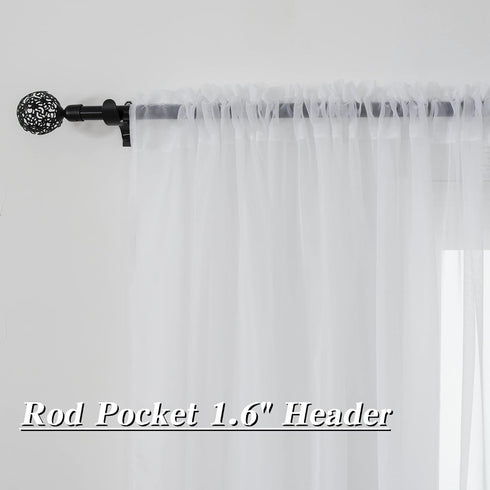 White Sheer Curtains - 54 inches Long for Bedroom, Top Rod Pocket Sheer Window Panels for Nursery, Living Room