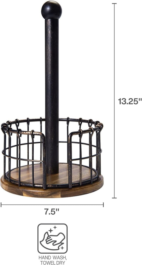 13.25-Inch, Pfaltzgraff Anvil Wire And Acacia Wood Paper Towel Holder, Antique Black