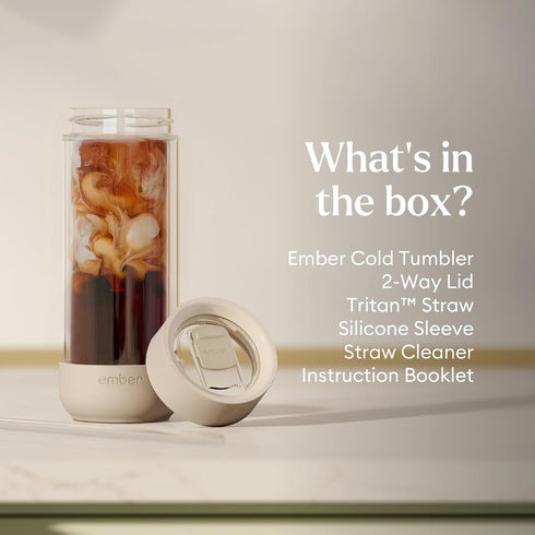 16 oz Ember Cold Tumbler Insulated Glass Iced Coffee Cup with Straw & Spill-Proof Lid, Keeps Drinks Cold, Eliminates