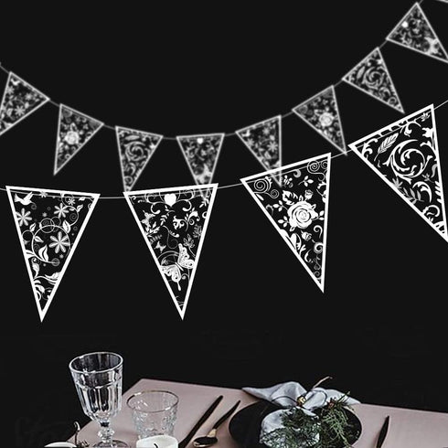 Cheerland 4 Pcs White Floral Lace Pennant Banner, Triangle Bunting Garland for Wedding, Bridal Shower, Anniversary Decor