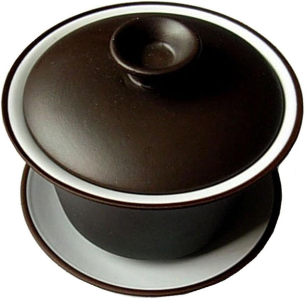 Gaiwan Teacup Kungfu Tea Bowl 4oz/130ml Zisha Red Clay with Sancai Saucers (Black White)