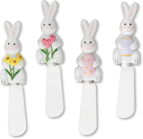 Easter Bunny Cheese Spreaders, Set of 4, Hand-Painted Resin Handles with Stainless Steel Blades