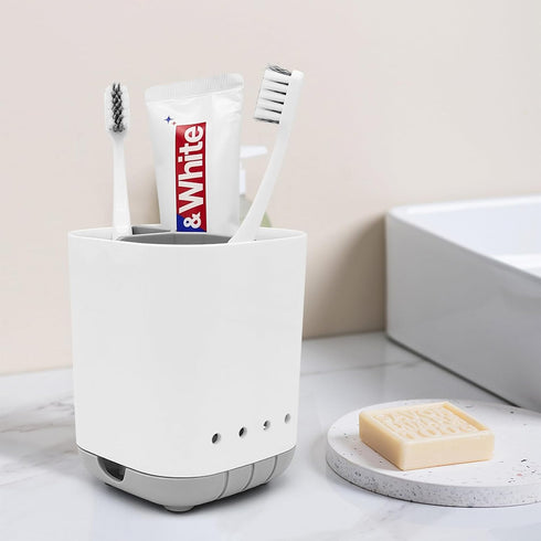 Toothbrush Holder for Bathroom,Plastic Detachable for Easy Cleaning Multi-Functional Storage,3 Slots Anti-Slip Electric Toothbrush and Toothpaste Organizer Caddy for Bathroom Vanity,Countertop (Grey) by Scartink