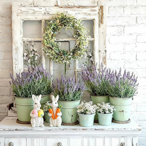 Easter decorations - Easter Bunny decorations -Resin rabbits With carrot and eggs -Bunny statues for indoor tabletop