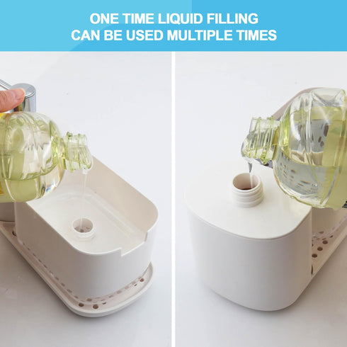 LUNHAJIN Set 4-in-1 Countertop Kitchen Soap Dispenser with Tray and Sponge Holder, Dish and Hand Soap Dispenser