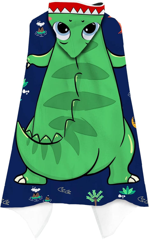 30x50" Dinosaur Beach Towel, Dinosaur Towel for Kids with Hood T-rex Hooded Towel for Boys Cool Cartoon Microfiber Bath