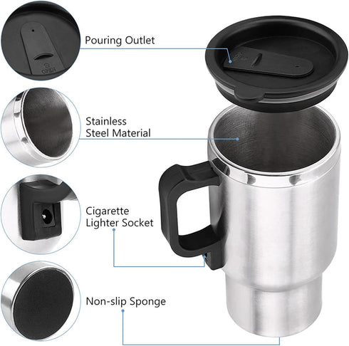 Electric Tea Kettle, 12V 450ml Stainless Steel Car Kettle, Auto Shut Off Travel Water Heater for Tea Coffee