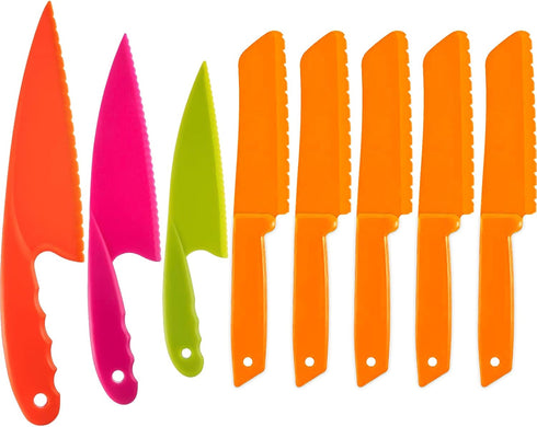 JOVITEC 8 Pcs Kid Cooking Knife Set, Safe Nylon Knives for Cutting Fruit, Bread, Cake, Salad, Kids Cooking Supply