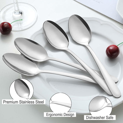 Pleafind 24-Pcs Silver Dinner Spoons Set, 7.4 Inch Stainless Steel Silverware for Home, Kitchen, Restaurant, Dishwasher