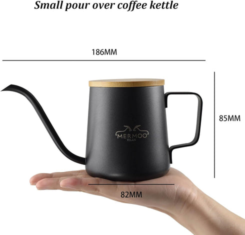 MERMOO YILAN Gooseneck Kettle - Black 350ml Stainless Steel Pour Over Coffee Kettle with Lid, Hand Drip Coffee Pot