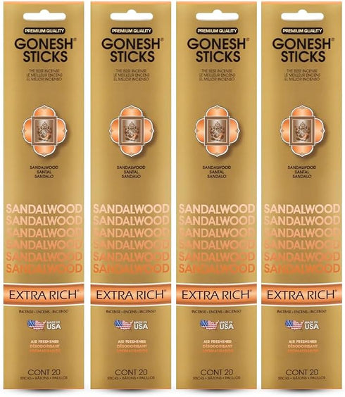 Gonesh Extra Rich Scented Incense Sticks - 10” Slow Burn Aromatic Sandalwood Sticks, 80 Pack