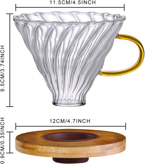 Gute Glass Coffee Dripper/Filter - Cone Glass Pour Over Coffee Dripper with Bamboo Stand & Handle, 1-4 Cups Drip Coffee Maker Funnel Accessories for Home, Office by Gute