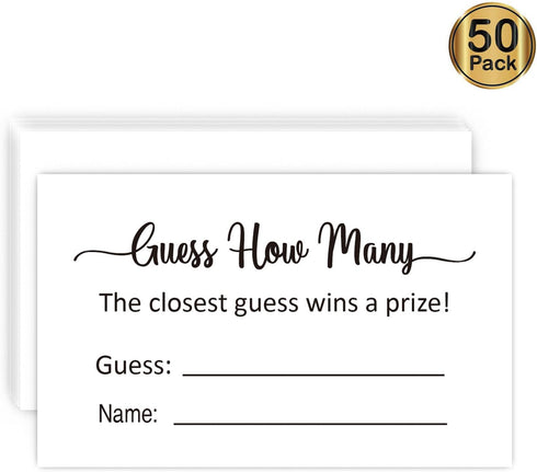 KONKAVA (50 3.5" 2" Guess How Many Game Cards, Cards) Baby Shower Game Cards (Minimalist) x