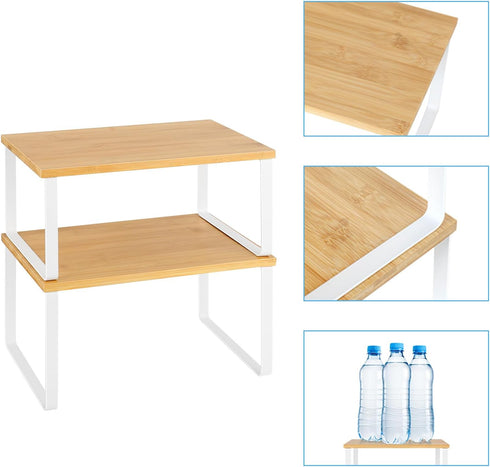 Counter NEX Kitchen Cabinet and Shelf Organizer, Stackable & Expandable, White and Natural