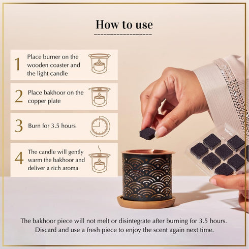 Oud Al Ibtisam Bakhoor Set by Dukhni - 2 x 9 Piece Each & Taj Bakhoor Burner, Arabic Bakhoor Incense, Warm Floral Oud