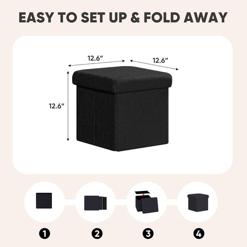 Black,12.6"x12.6"x12.6" PINPLUS Storage Ottoman Cube Square Shaped Ottomans with Storage Foot Stool Footrest for Lving