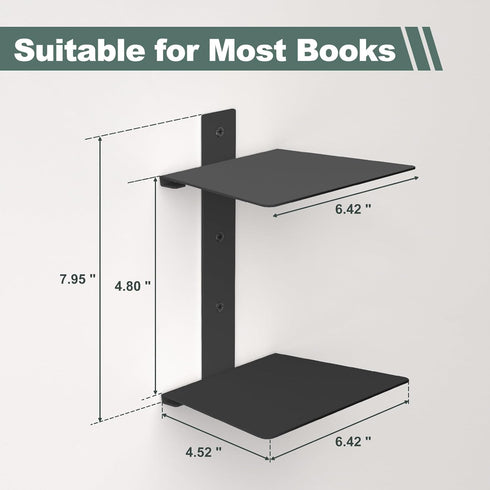 4 2 Pack(Black) Mefirt Invisible Floating Bookshelves for Wall, Tier Vertical Spine Book Tower, Heavy Duty Floating