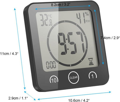 AOZBZ Digital Shower Wall Clock, Waterproof Touch Screen Timer with Alarm, Temperature Humidity Display, Suction Cup
