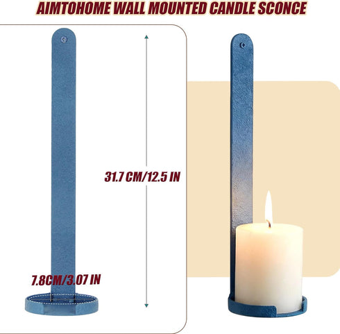 Set 2, Blue Wall Candle Sconces of Cast Iron Wall Mounted Candle Holders, Multi-Purpose Farmhouse & Minimalist Modern